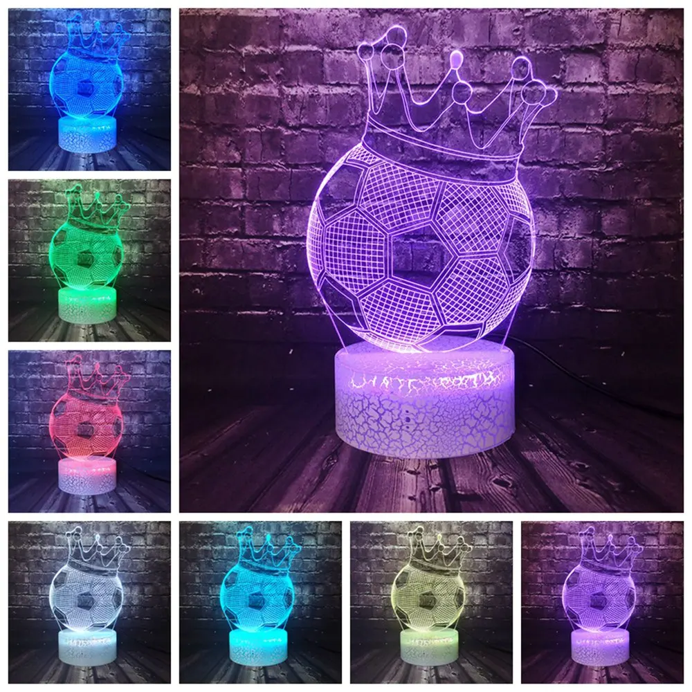 Модная спортивная серия корона футбольный Ночной светильник LED 7 цветов умный