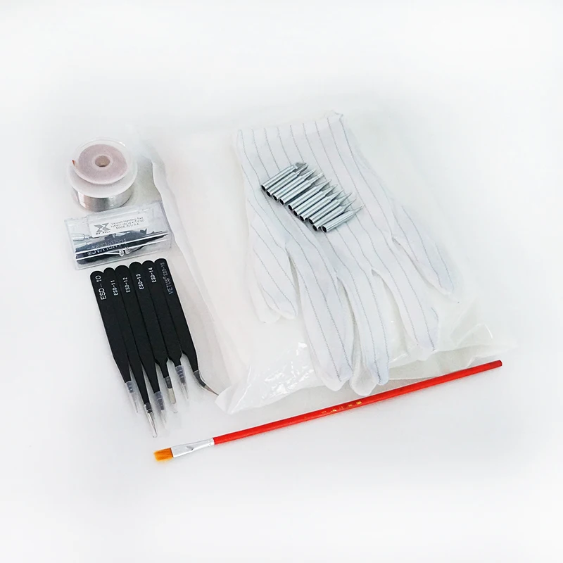 

BGA Reballing Kit Sodler Desoldering wire Cleanroom Wiper BGA brush ESD tweezers Vacuum suction pen anti-slip gloves