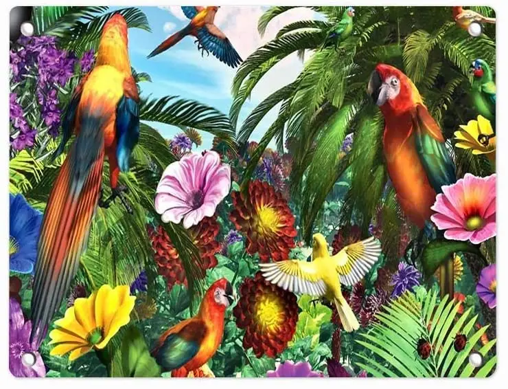 

Попугаи, цветы джунглей, дикая природа, живопись, алюминиевый внутренний и наружный металлический двор, арт-плакат, жестяной знак, настенная...