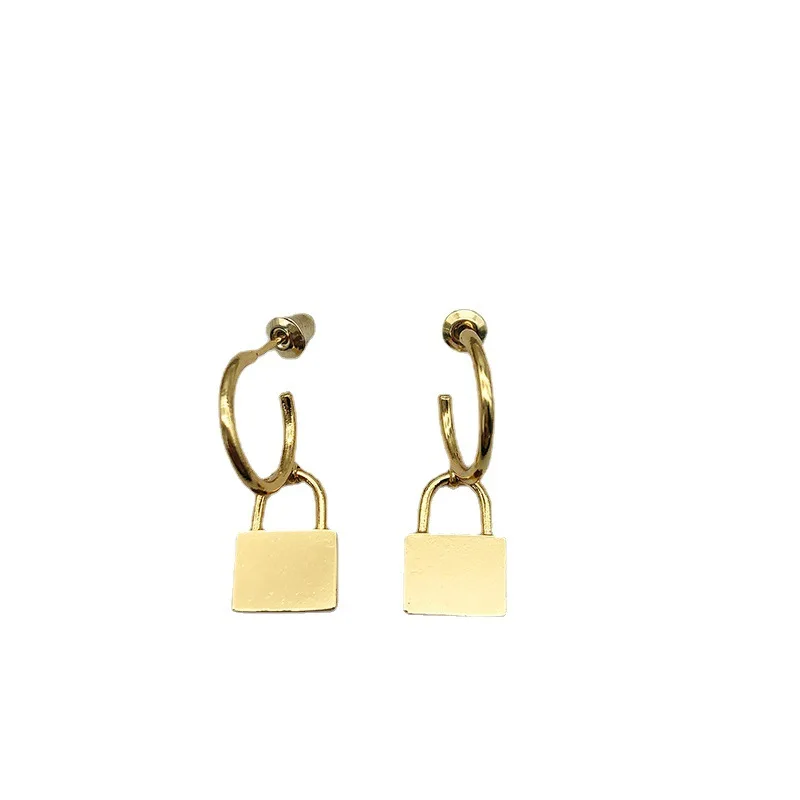 

European and American Lock-Shaped Earrings Female Personalized Minority C- Type Stitching Glazed Surface Ear