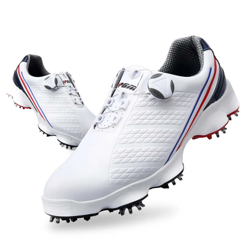 PGM Golf Men's Spikes Shoes Wide Bottom Spin Knob Buckle Anti-slip Training Sports Tennis Waterproof Sneakers Microfiber Leather