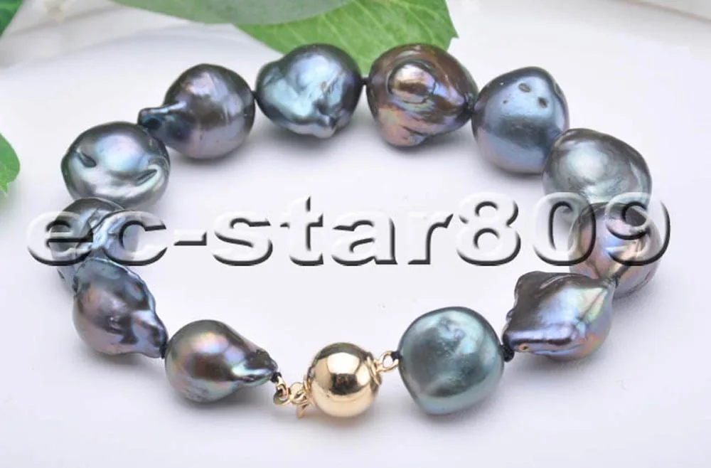 

P5725 8" 17mm Black Barqoue KESHI REBORN Pearl Bracelet Woman Fashion Jewelry
