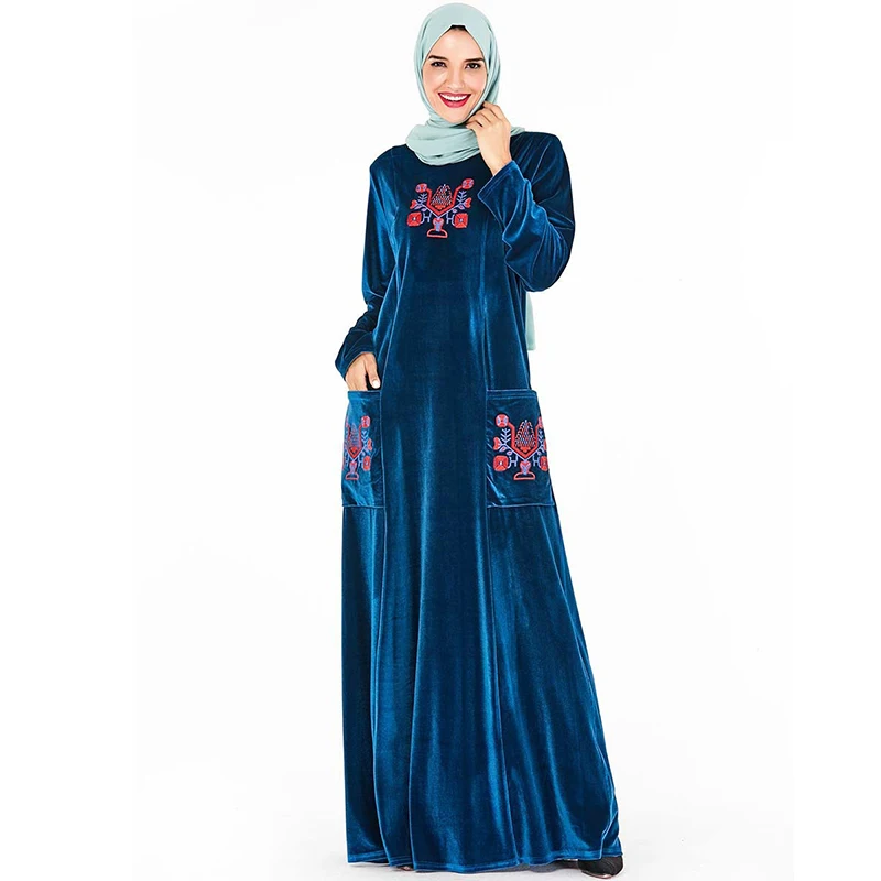 Размера плюс бархатная Abaya Дубай Женский хиджаб мусульманское платье