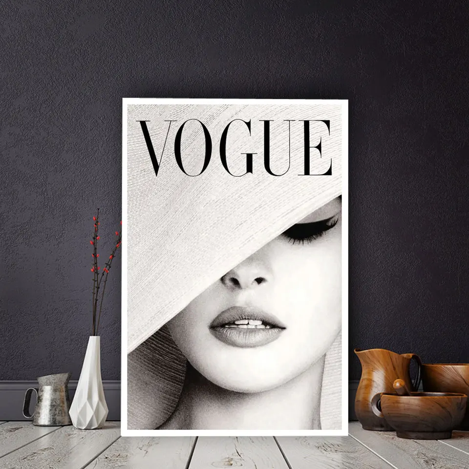 Vogue обложка белая шляпа Искусство Холст Картина Настенная картина Мода