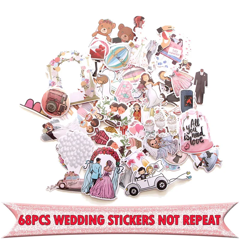 

20 set/ 68pcs Wedding theme Creative badges DIY decorative stickers Cartoon for DIY wall notebook phone case scrapbooking E0001