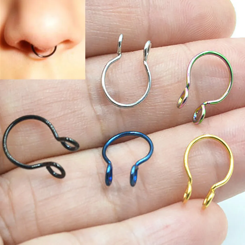 U образное поддельное кольцо для носа 2 шт. кольца перегородки титановые пирсинга