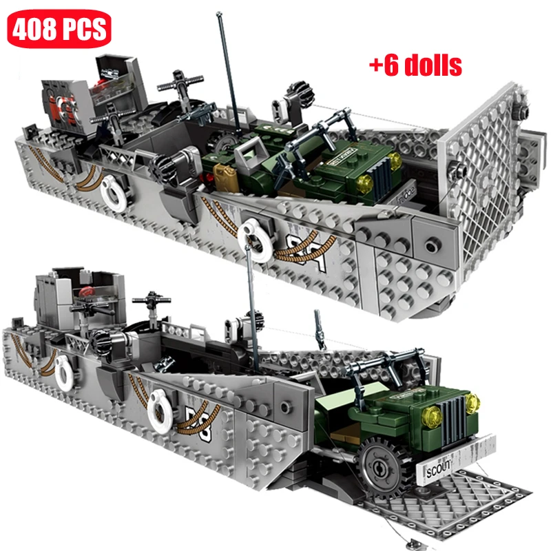 LCM3 Landing Craft WW2 Military Vehicles Model Building Blocks Warship Army Soldier Figures Bricks Toys For Boys Birthday Gifts