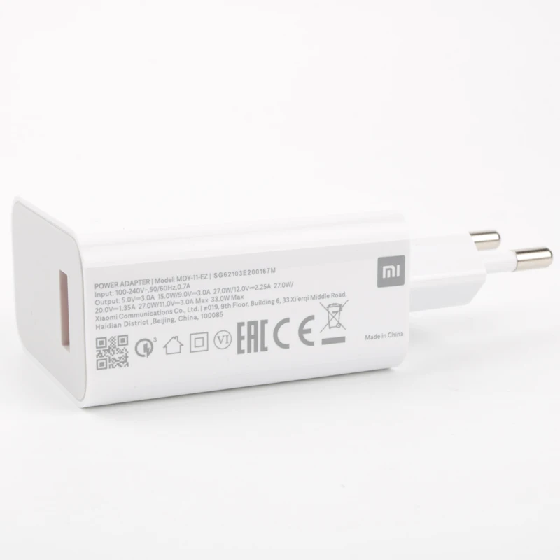 Оригинальное быстрое зарядное устройство Xiaomi 33 Вт турбо зарядка EU QC 4 0 адаптер Redmi