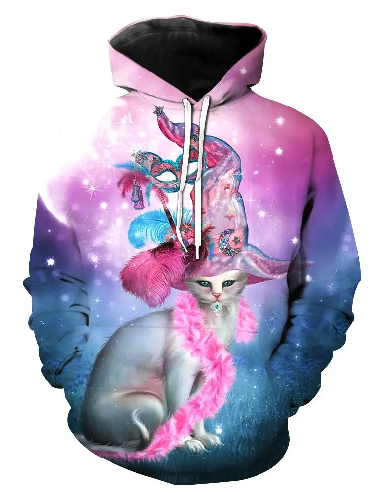 Новое поступление мужские забавные Толстовки синие фиолетовые милые коты дизайн
