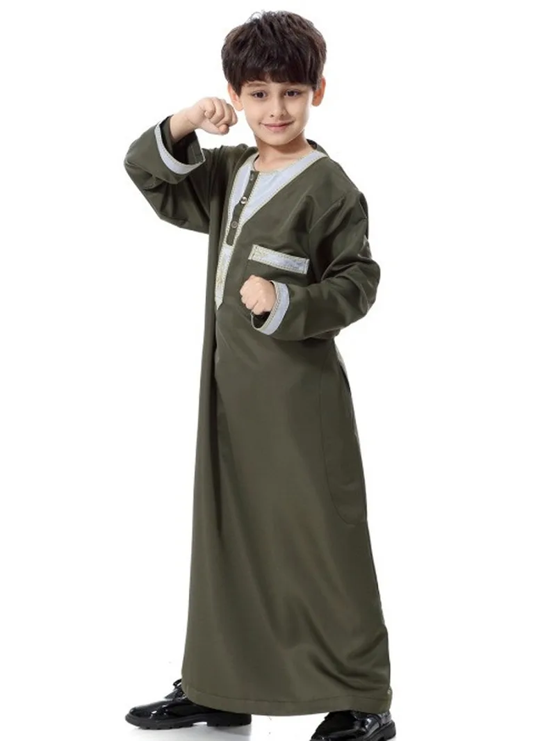 Muslim Children Clothing Embroidery Men's Abaya Jubba Thobe Jilbab Men's Moslem Robe Loose Style Middle East Dubai Arab Islamic