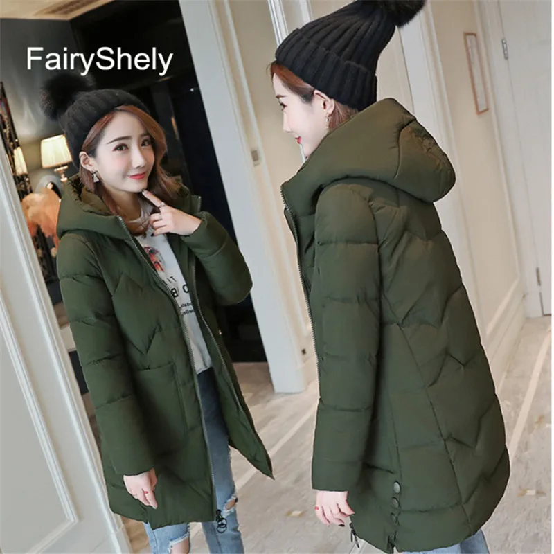 FairyShely зимняя женская куртка с капюшоном, модная зимняя одежда для девушек, теплая хлопковая стеганая парка с длинным рукавом, пальто для женщин