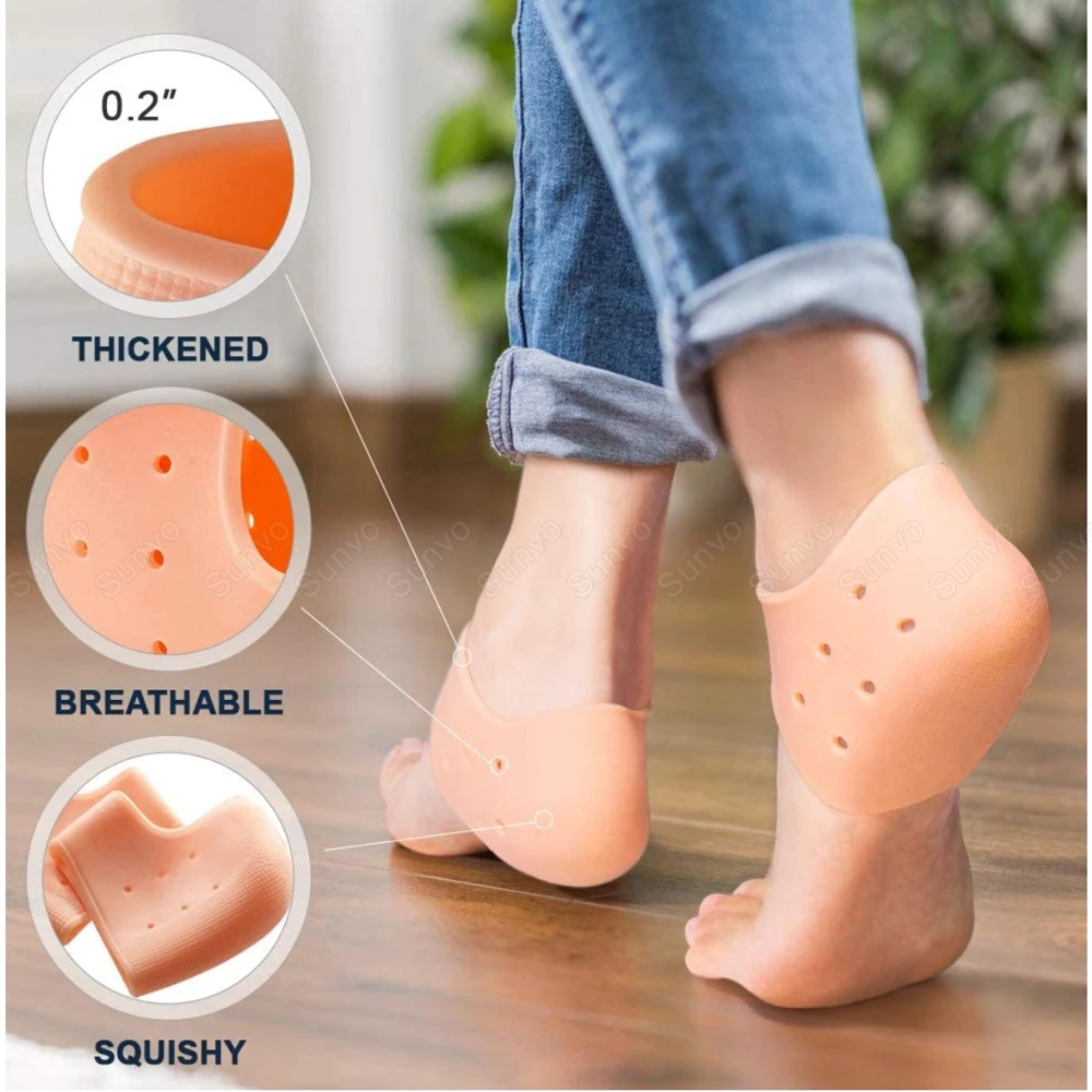 

Sunvo Silicone Heel Protector for Women Shoes Insert Pad Foot Spurs Cracked Pain Relief Gel Heel Cushion Plantar Fasciitis Socks