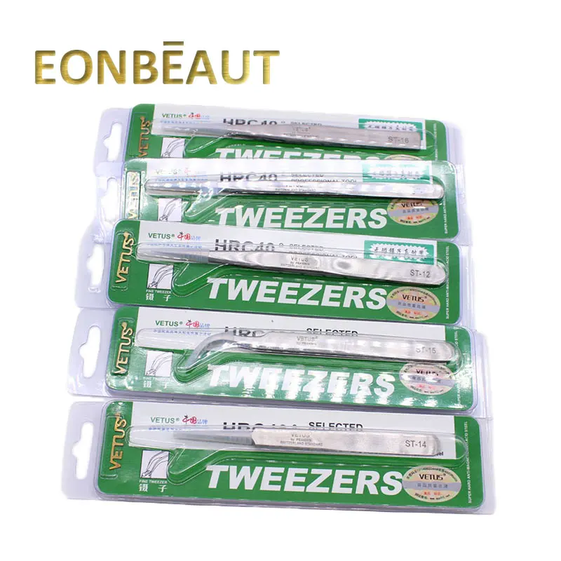

5 PCS EONBEAUT Original VETUS ST Series Stainless Tweezers Non-magnetic Ultra Precision Eyebrow Tweezers For Eyelashes Extention