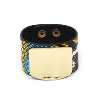 fashion bright color leopard cuff leather bracelet women simple metal great circle smooth wide wrap charm femme bracelet jewelry