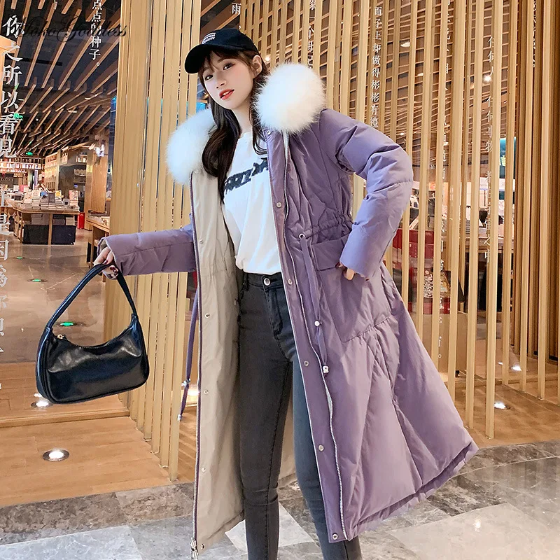 Женская зимняя куртка с капюшоном и меховым воротником регулируемой талией |