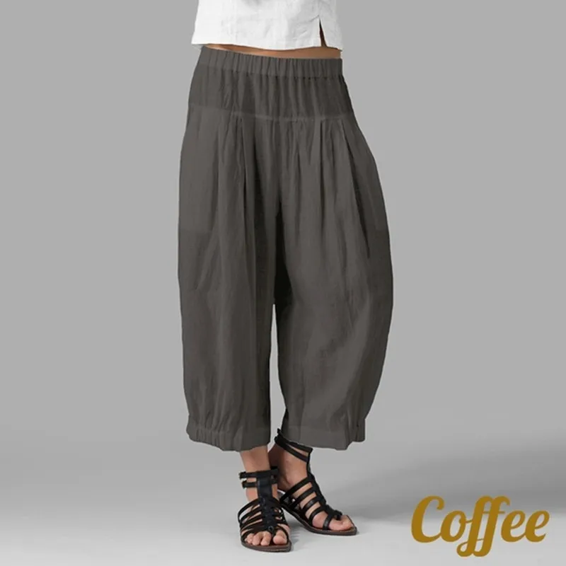

Loose Solid Color Elastic Waist Casual Cropped Wide Leg Pants