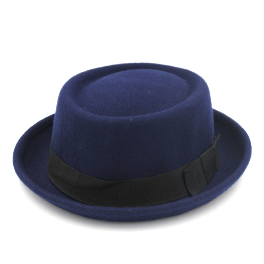 Mistdawn шерсть шляпа-пирожок унисекс Boater Bowler cap Upturn Brim черная лента