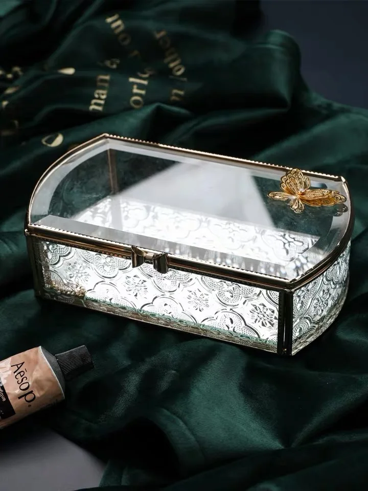 

Antiqued Flower Glass Jewelry Organize Holder Ring Box Wedding Necklace Bracelets Earrings Jewelry Storage Accessories