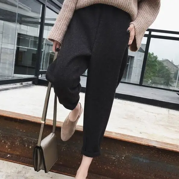 Элегантные зимние шерстяные женские шаровары дамские утепленные теплые штаны