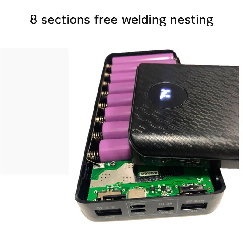 8x18650 digital display power bank battery box portable diy kit mobile battery charger box mobile phone charger shell for iphone free global shipping