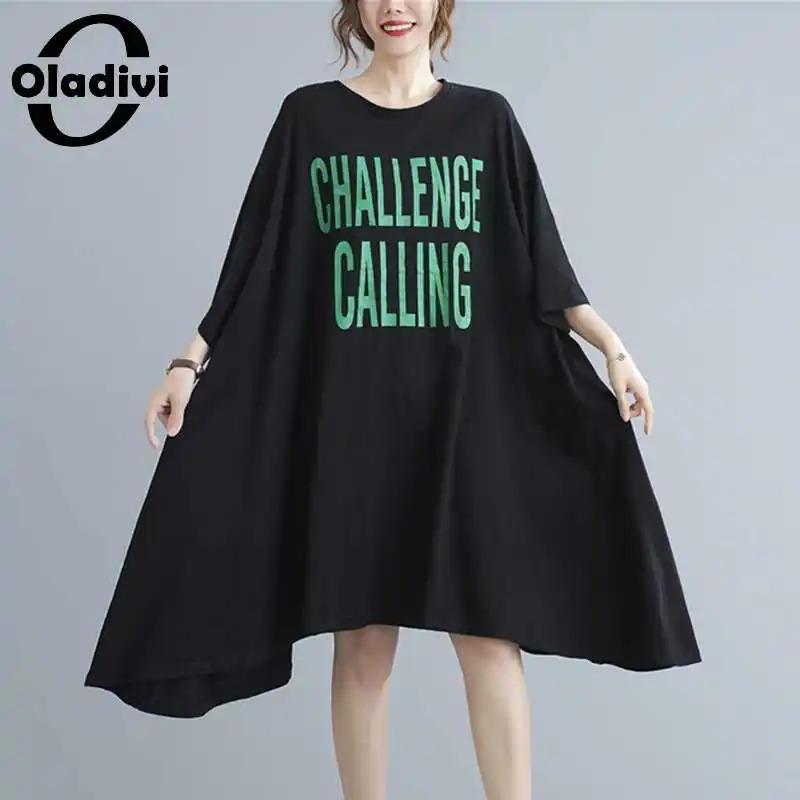 

Oladivi Oversize Clothing Oversized Fashion Letter Print Cotton Dress Women Summer 2022 Shirt Dresses 3XL 4XL 5XL 6XL 8XL 10XL