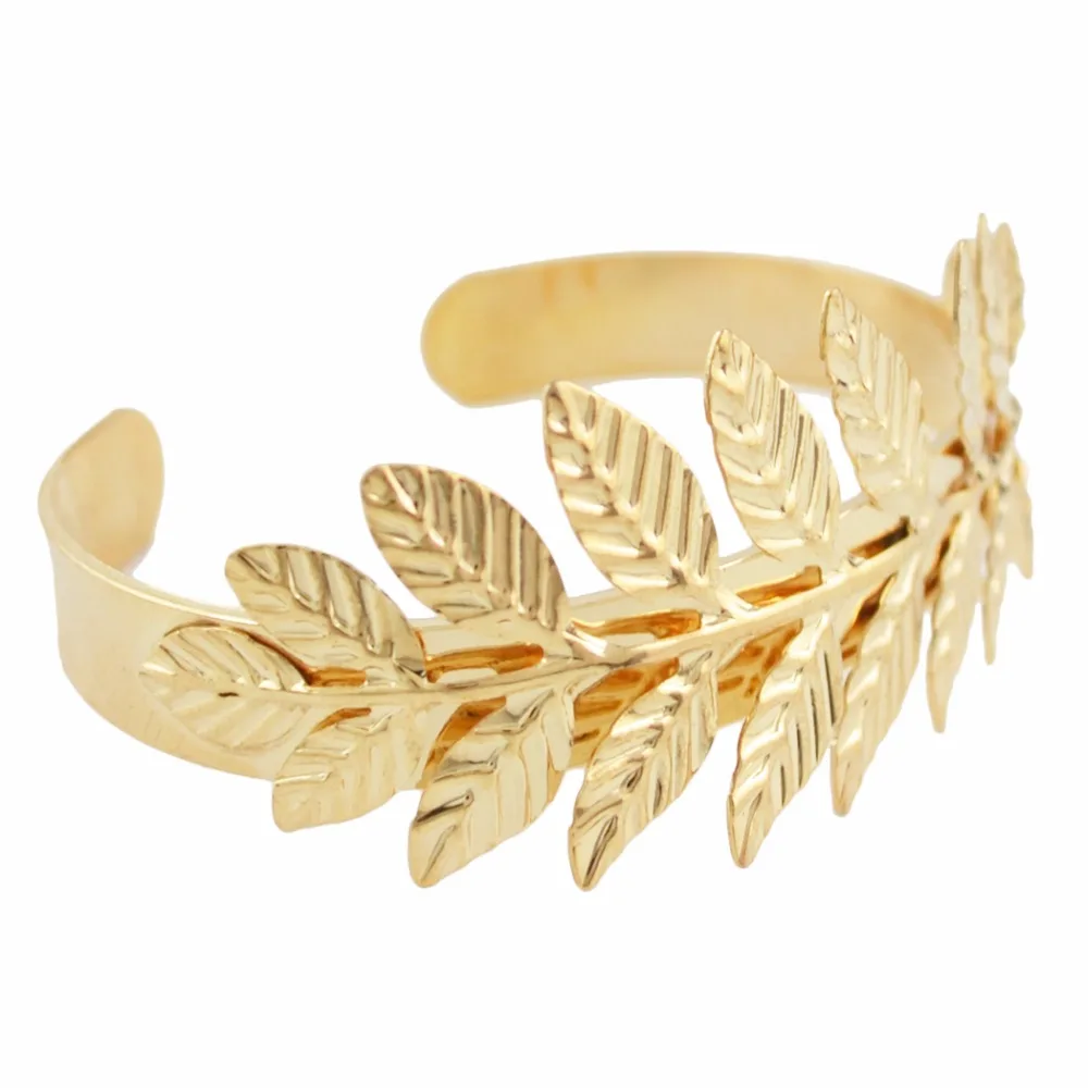 Gold Metal Grecian, золотые, металлические, медные Открытые Браслеты с листьями, очаровательный браслет манжет на руку, браслет манжет и браслет для женщин, ювелирные изделия в греческом стиле, подарок - Окраска металла: Gold Metal