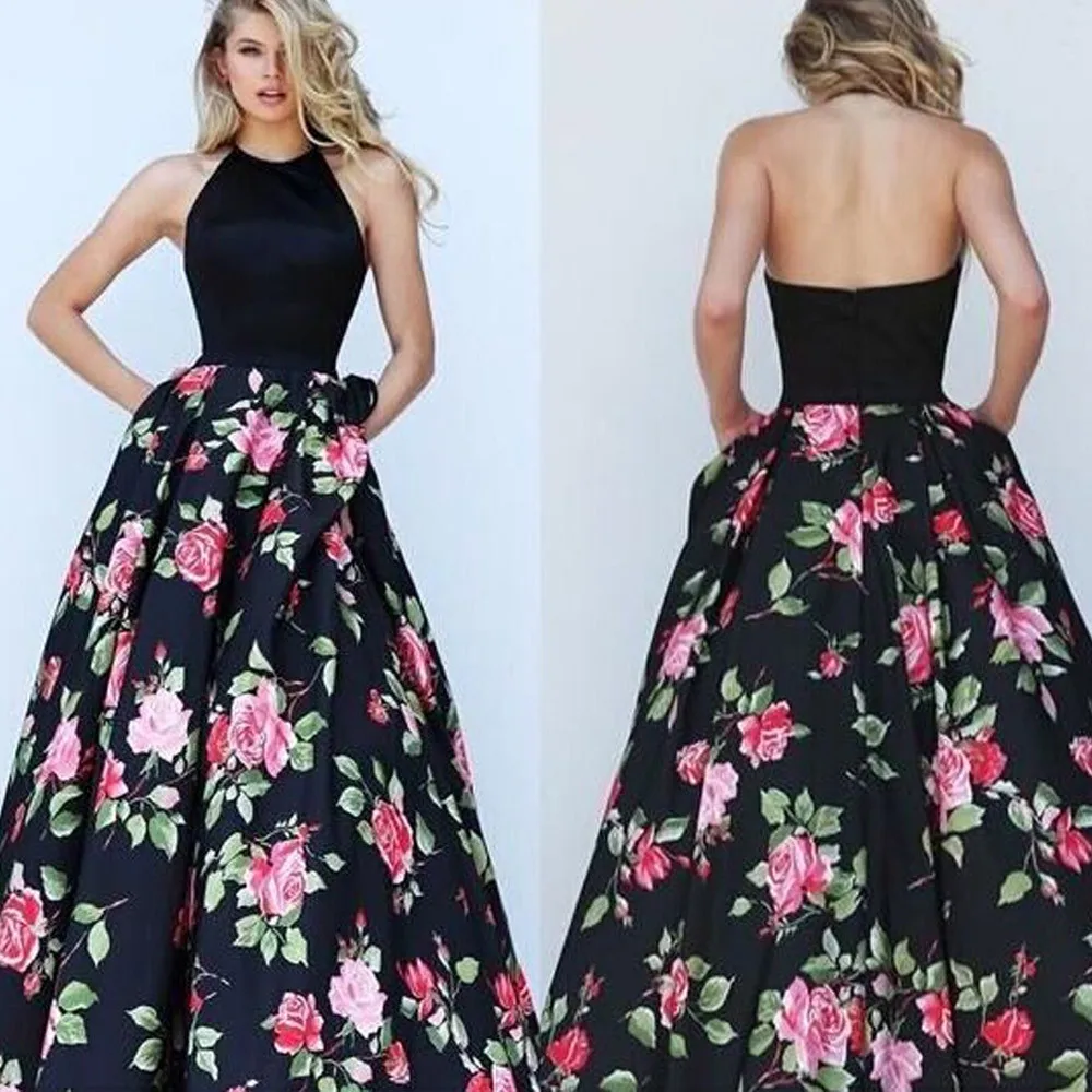 Fashion Women Ball Gown Dress Halter Long Casual Beach Floral Print Sundress Evening Party Vestidos de fiesta | Женская одежда