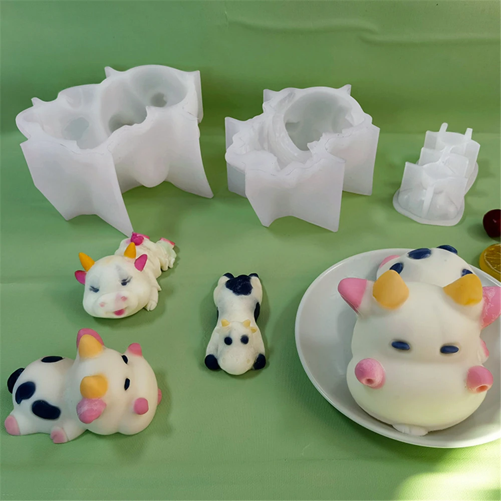 3D Little Cow Shaped Silicone Fondant Cake Jelly Pudding Mold Handmade Chocolate Molds Resin Ice Cube Mould Kitchen Accessories