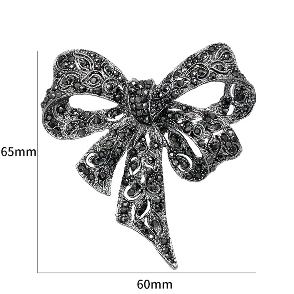 Броши бант женские со стразами черного цвета зимние с большим бантом брошь на