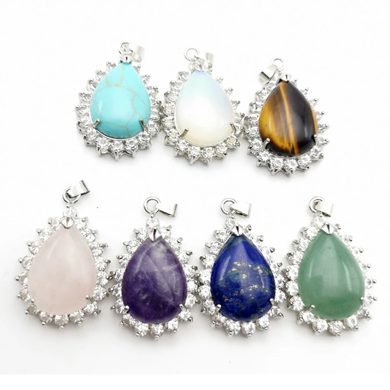 Reiki ожерелье из натурального камня с каплями воды подвески фиолетовые розовые