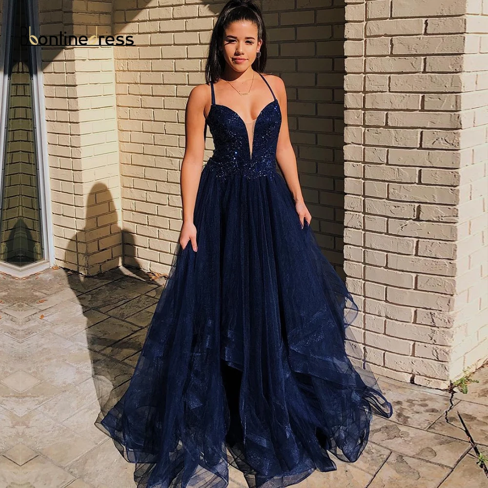 Вечерние темно синие платья для выпускного вечера длинное платье с открытой