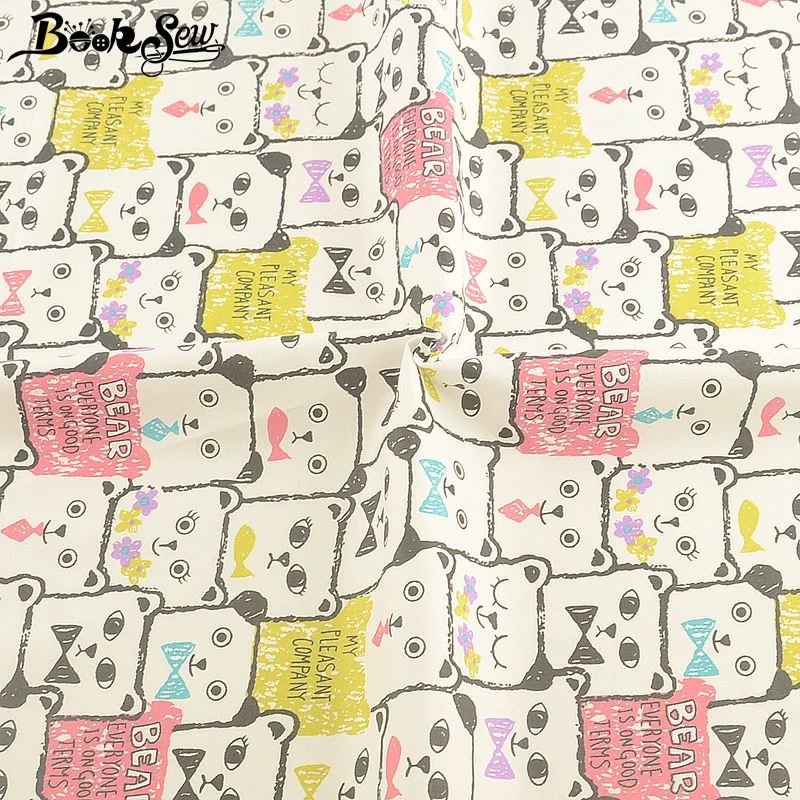 

Booksew 100% Cotton Fabric Meter Twill Baby Fabric Dye White Tecido Patchwork Sewing Printed Cartoon Textile Tela Algodon Tissu