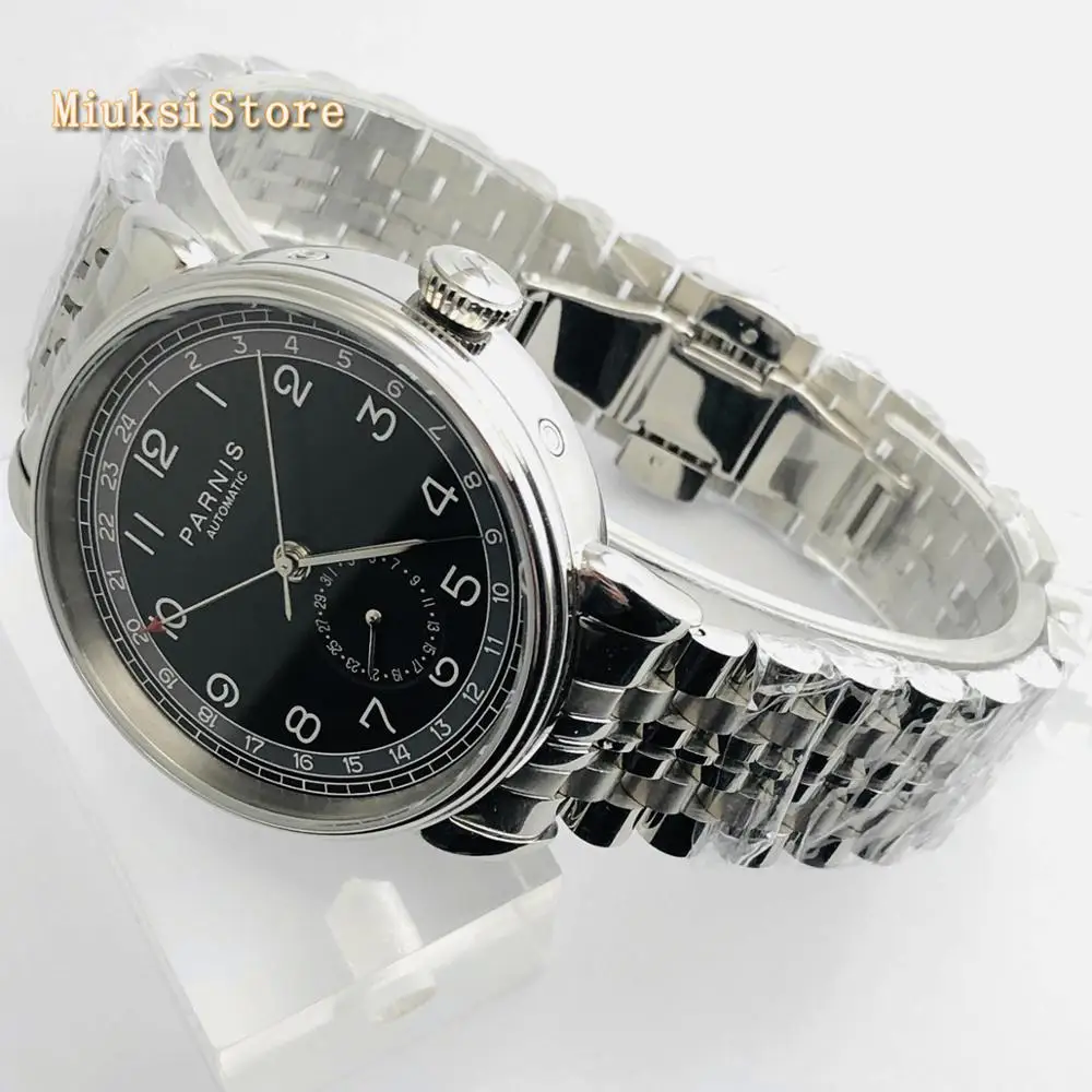 Parnis 2019 новые топовые Мужские автоматические механические часы 42 мм Серебряный