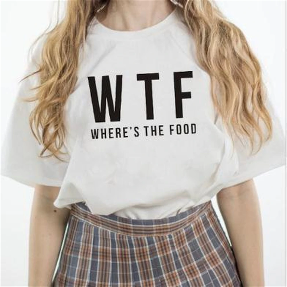 

Funny WTF Where's The Food Letter Print T Shirt Women Short Sleeve O Neck Tshirt Summer Women Tee Shirt Tops TX5029