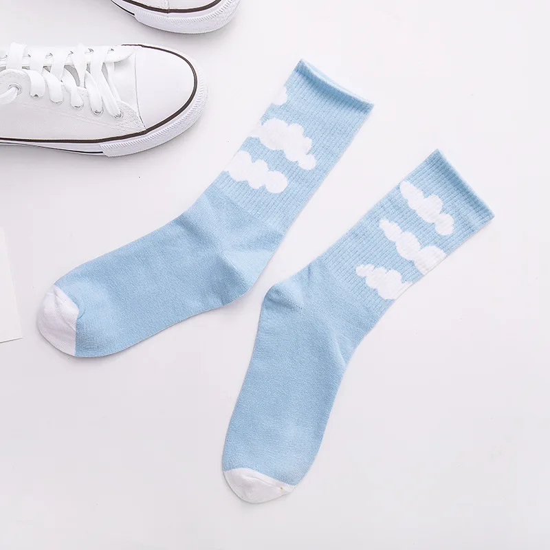 

Japanese Harajuku Kawaii All-match Socks Women Korean Version of The College Blue Sky and White Clouds Men and Women Cloud Socks