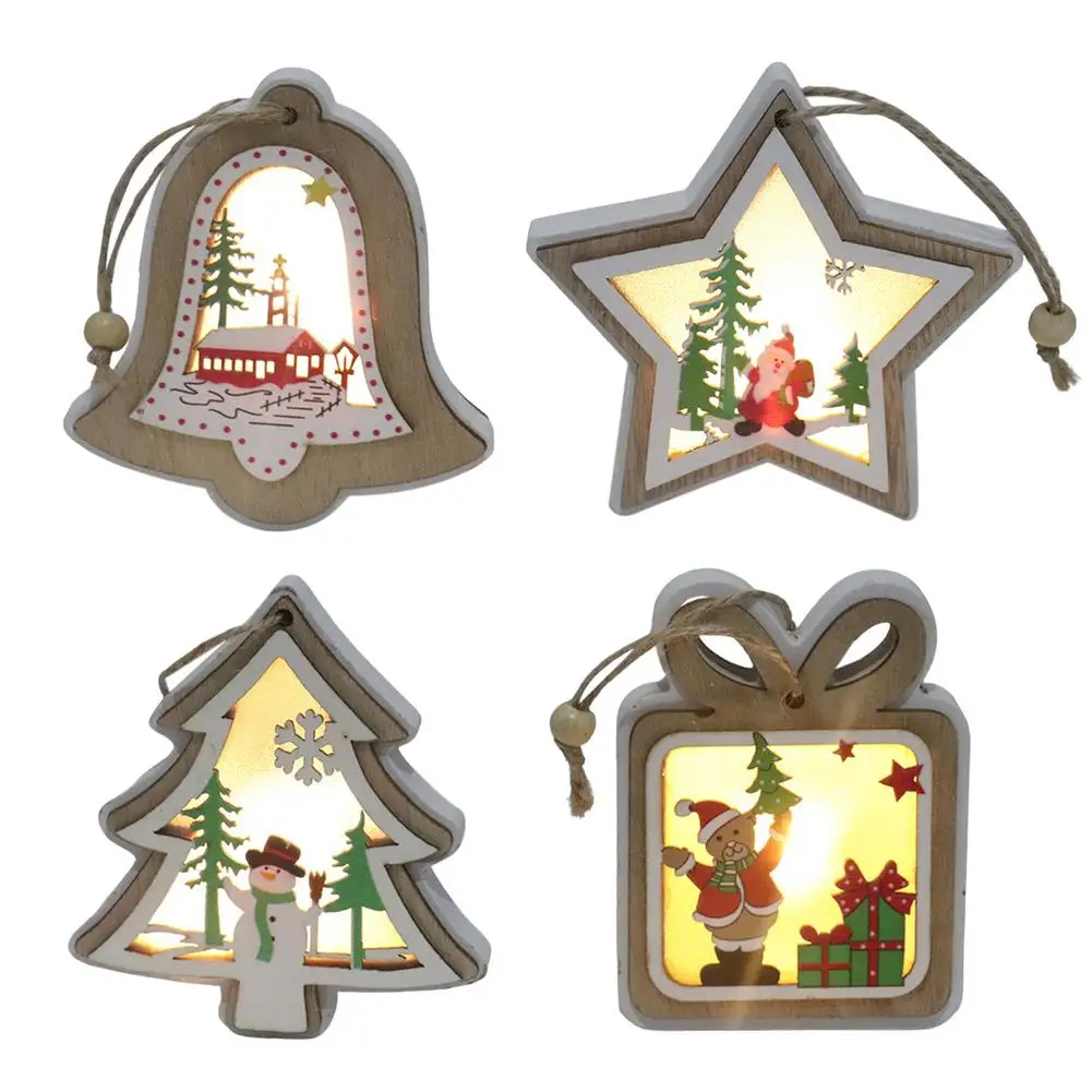 

1pc Christmas Decorations Christmas Luminous Wooden Pendants With Lights Christmas Tree Pendants Christmas Gifts