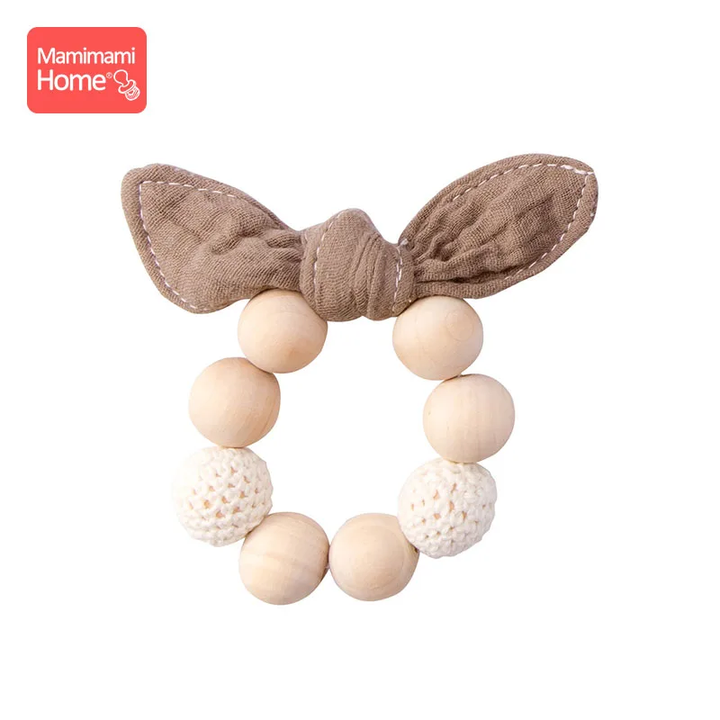 brown Bracelets Mamihome детские нагрудники, тканевые банданы с деревянным кольцом, прорезыватель из бука, хлопковый слюнявчик, впитывающая ткань для новорожденных, детские товары, игрушки - Цвет: brown Bracelets