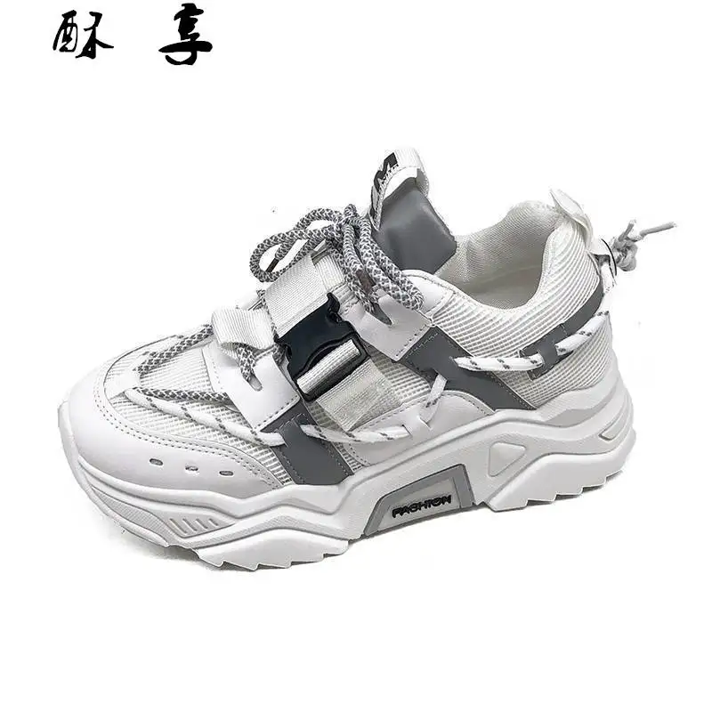 

2021 Spring Women's Thick-soled Sneakers Fashion Dad Shoes Women's Lace-up Leisure Comfort Increased Vulcanized Shoes for Woman