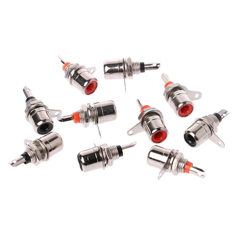 

10 Pcs Nickel Plated RCA Phono Chassis Panel Mount Female Socket Adapter Red+Black