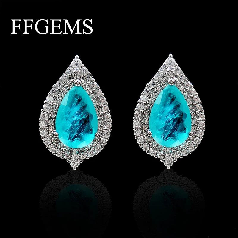 FFGems Paraiba Турмалин изумруд драгоценный камень капля воды серебро Золотой Цвет