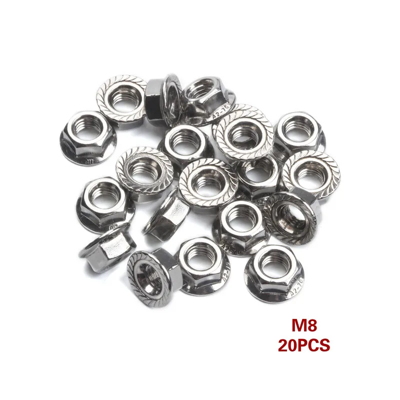 20 шт./компл. 304 шестигранные фланцевые гайки из нержавеющей стали M3 M4 M5 M6 M8