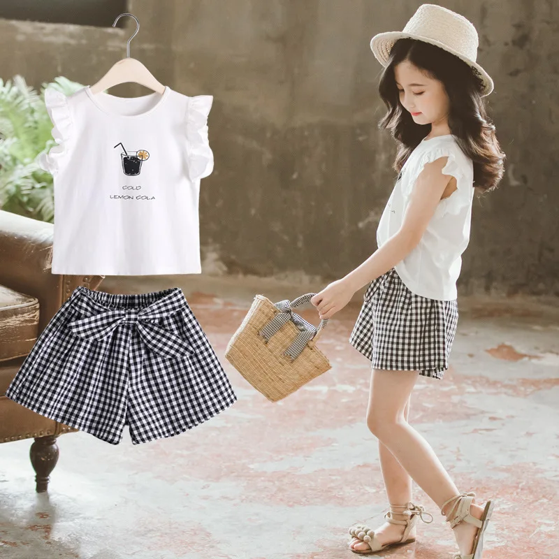 Летние Детские комплекты одежды для маленьких девочек футболка + брюки комплект