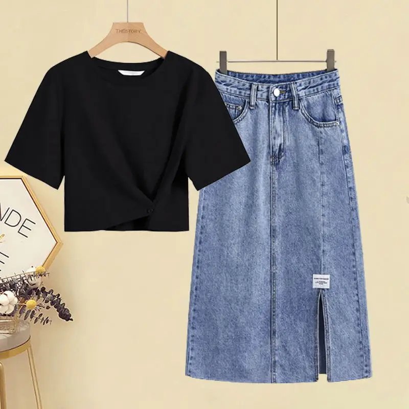 Женский костюм с футболкой и коротким рукавом Ковбойское тонкое платье разрезом