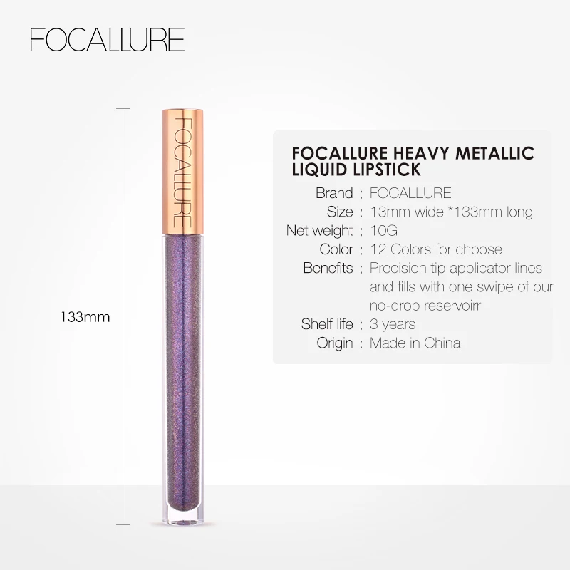 FOCALLURE 12 Новое поступление сверкающий блеск для губ Водонепроницаемый матовые