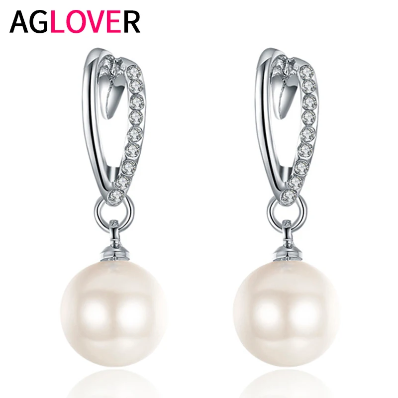 

AGLOVER 30MM Freshwater Natural Pearl 925 Sterling Silver Round White Zircon Earrings For Woman Engagement Jewelry Birthday Gift
