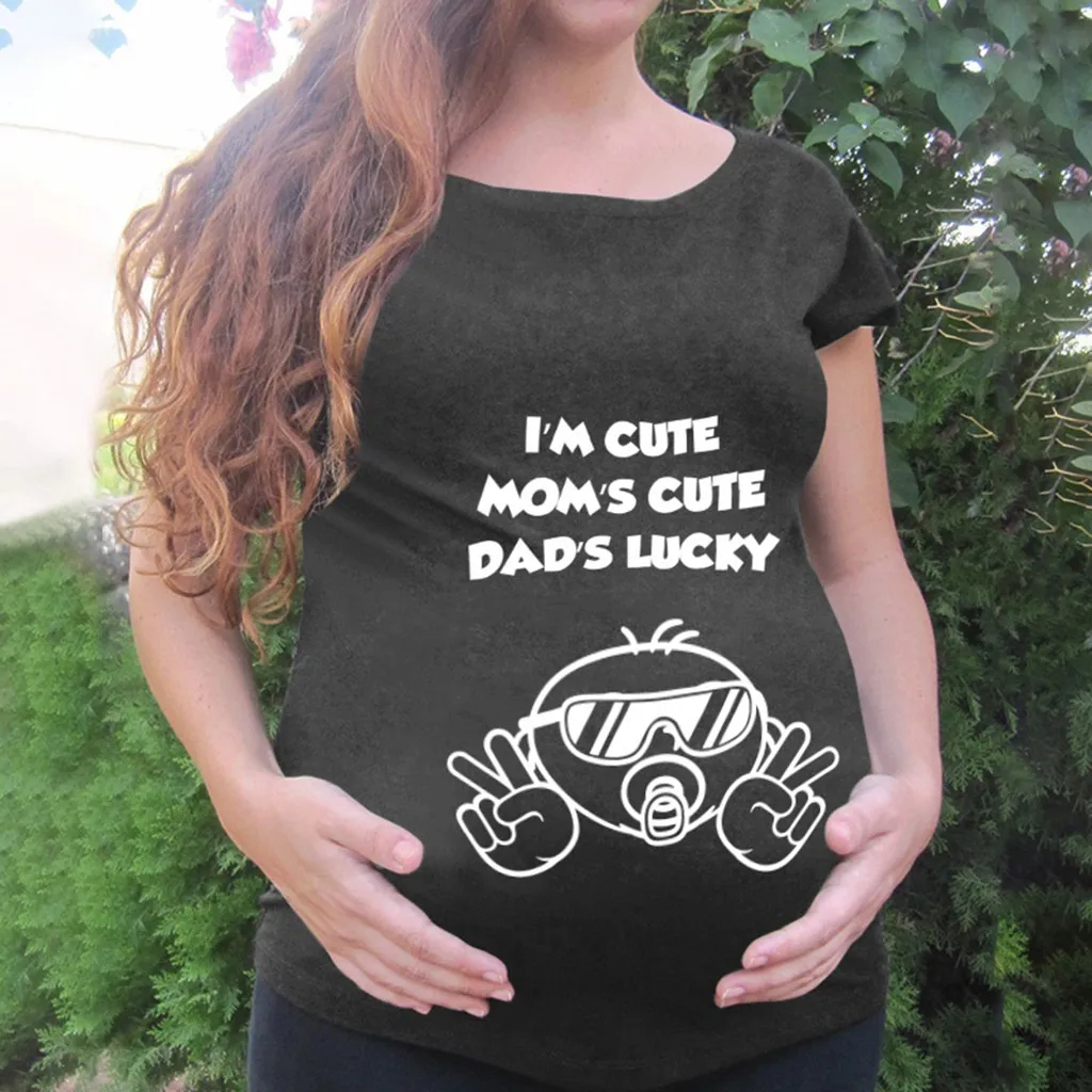 

Women Pregnant Blouse Maternity Letter Shirt O-neck Cartoon Nursing Tops Loose Casual Summer Large Size Woman Pregnancy Clothes