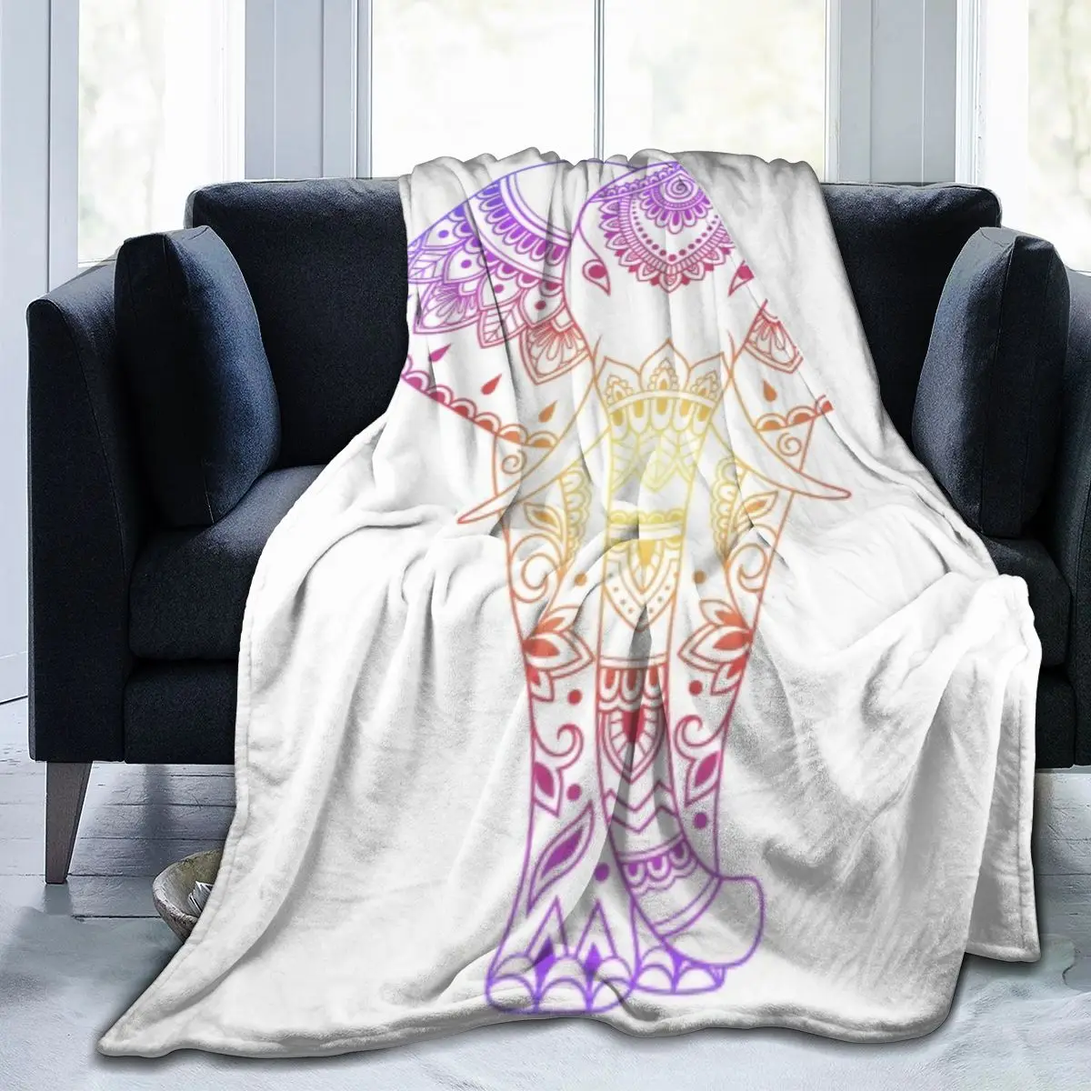 

Elephant Mandala Pattern Fleece Plush Throw Blanket For Sofa Bed Mandala Lotus India Style Decorative Home Dropship Wholesale