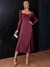 SRUBY – robe à manches longues, col carré, fermeture éclair, sans bretelles, taille haute, fente, jupe de noël  (2)