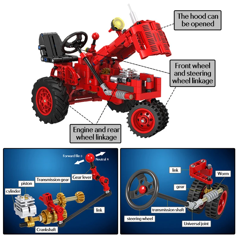 UiTeZool классический старый трактор строительный блок автомобиля ingly Technic DIY