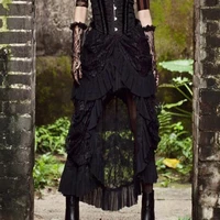 gothic steampunk long skirts female vintage ruffles maxi skirt solid shows dance performance costume no corset top